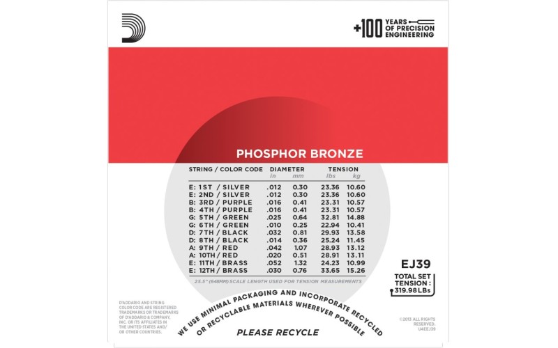 D'ADDARIO EJ39 - струны для 12-струнной гитары